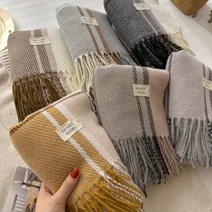British Style Plaid Scarf For Women Winter Warm Polyester Tassel Wrap Elegant Soft Cashmere Feel Thick Shawl Fashion Accessories