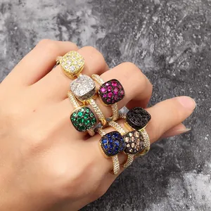 Anillos geométricos de nido d'abeja para mujer con circonitas de varios colores de gemas