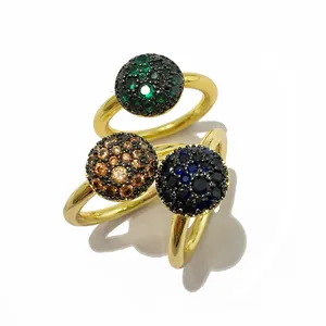 Bague Ronde Champignon en Cuivre Plaqué Or Vintage Luxueuse Pour Femme Sertie de Zircone Colorée Bijoux de Fête