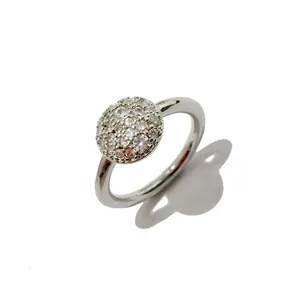Bague vintage champignon avec zircons ronds et placage argenté pour femme