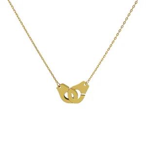 Titanium steel interlocking double handcuff pendant necklace in rose gold finish