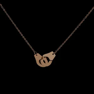Rose gold handcuffs pendant necklace with polished stainless steel cable chain
