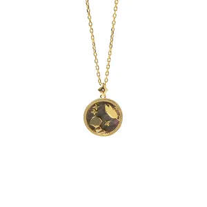 Close-up of gold-plated S925 silver necklace with black mother of pearl cat pendant