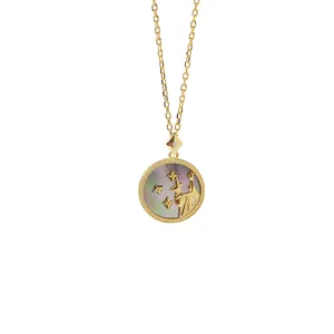 Macro shot of S925 silver zodiac necklace with colorful mop and camel relief detail