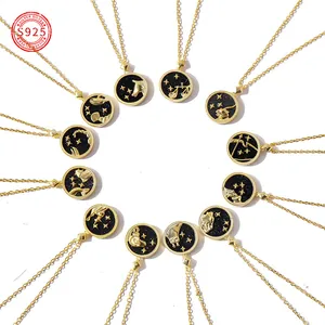 S925 Sterling Silver Zodiac Relief Pendant Necklace With Mother Of Artificial Pearl Gold Plated Star Constellation Jewelry For Women