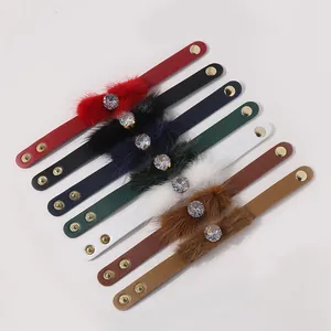 Mode PU Leer Kunstbont Armband Met Grote Strass Inleg Legering Verstelbare Snap Polsband Voor Vrouwen Street Style Sieraden