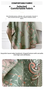 Detail of soft paisley fringe pashmina shawl with tassel edges and high texture
