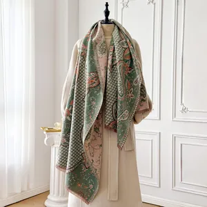 Women Vintage Paisley Houndstooth Scarf Thick Warm Double Sided Jacquard Shawl With Tassels Ethnic Style Winter Wrap