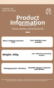 Detailed size specifications for the 200x65cm cashmere imitation scarf in autumn winter