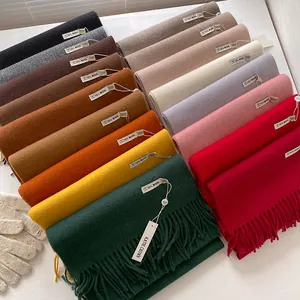 Women Men Solid Color Wool Blend Scarf Thick Warm Winter Scarf Long Tassel Pashmina Shawl Soft Commuter Wrap Scarf Gift