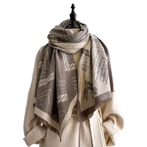 Winter geometric chevron pattern scarf for women made of warm cashmere-like fabric