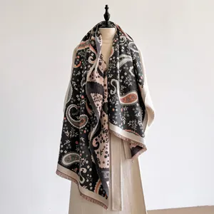 Ethnic paisley cashmere shawl wrap with tassels for women, ideal for autumn and winter