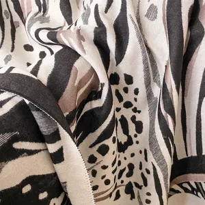 Macro shot showing high-quality leopard print cashmere-like fabric texture and weave