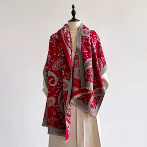 Women's Ethnic Paisley Print Scarf Cashmere-Like Thick Warm Shawl With Tassels Vintage Floral Travel Wrap