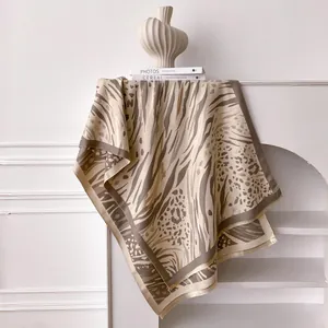 Chic leopard print cashmere-feel scarf with animal pattern patchwork for women