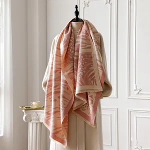 Fashionable leopard print cashmere-feel scarf for women in dusty pink and beige tones