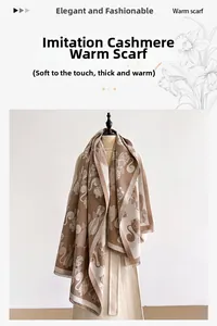 Detailed close-up of thick cashmere-like scarf featuring abstract cat patterns and frayed edges