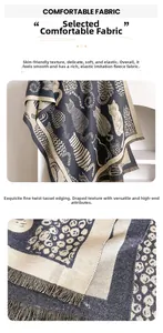 Detail of soft cashmere-like fabric with abstract cat jacquard and fringed edges