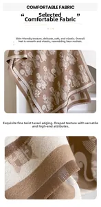 Detailed view of the fine twisted tassel hem and soft cashmere-like fabric on the scarf