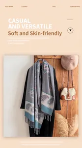Detail of vintage paisley pattern on a warm cashmere shawl with grey fringe accents