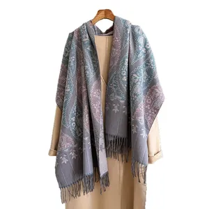 Vintage bohemian paisley cashmere shawl with elegant fringe for women autumn winter wrap