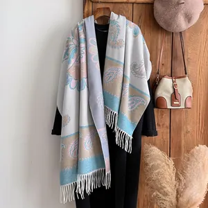 Women's Vintage Paisley Floral Scarf Shawl Polyester Warm Tassel Pashmina Wrap For Autumn Winter Ethnic Style Ladies Gift