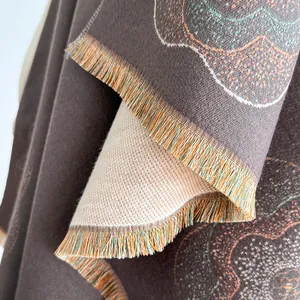Double-sided faux cashmere scarf with wavy patterns and colorful tassel edges