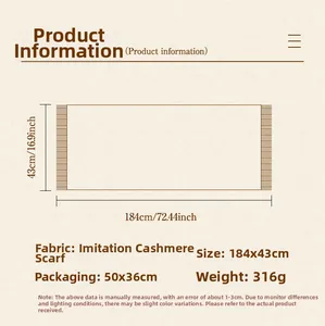 Specifiche dettagliate della sciarpa in finto cashmere beige, 184x43cm e peso 316g