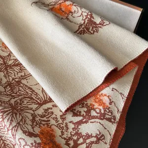 Floral cashmere scarf with retro tassels and beige orange botanical prints shawl