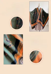 Detail of soft cashmere-like shawl with butterfly print and thick knitted texture