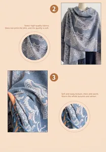 Gros plan du châle bohème à motif jacquard paisley et détails de franges élégantes