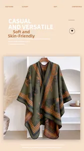 Detail of soft skin-friendly dark green floral houndstooth shawl with warm knit texture