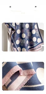 Close-up of geometric dot pattern and fringed edges on a soft faux cashmere shawl