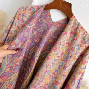 Bohemian paisley jacquard shawl with fringe, thick colorful pashmina wrap for women
