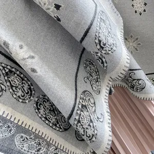 Thick grey bohemian paisley shawl made of soft imitation cashmere with snowflake patterns