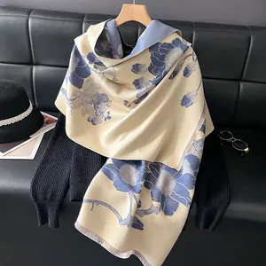 Women's Imitation Cashmere Scarf Plum Blossom Jacquard Tassel Shawl Thick Winter Warm Flowers And Birds Pattern Large Wrap