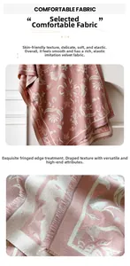 Detail of floral jacquard cashmere scarf featuring fine twisted tassel fringe edges