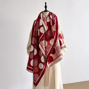 Women Geometric Polka Dot Scarf Imitation Cashmere Tassel Shawl Winter Warm Soft Wrap Fashion Lady Neck Warmer Accessory