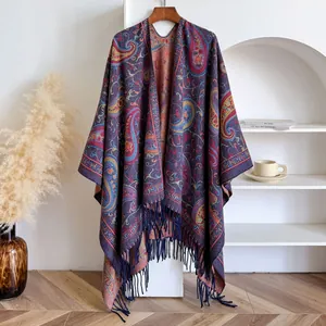 Vintage Paisley Bohemian Poncho Shawl For Women Imitation Cashmere Tassel Cape Warm Winter Wrap Travel Ethnic Cardigan