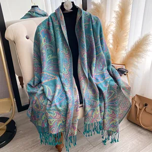 Bohemian Paisley Jacquard Shawl Scarf For Women Vintage Ethnic Cashew Pattern Tassel Wrap Large Warm Pashmina Like Scarf