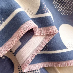 Polka dot geometric pashmina scarf with elegant pink tassels for autumn and winter