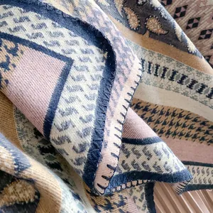 Ethnic bohemian geometric shawl wrap with thick pashmina fabric and jacquard texture