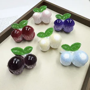 Lindo Clip de Garra de Cereza de Resina de Fruta de Baya Pinza Dulce de Color para el Pelo Mujeres Accesorios de Moda Diarios