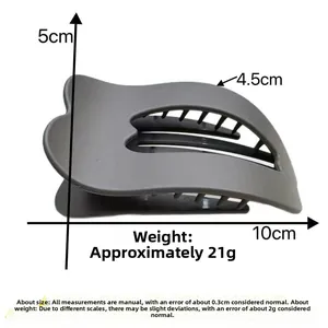 Detailed view of matte grey hair claw clip showing 10cm length and 5cm height dimensions