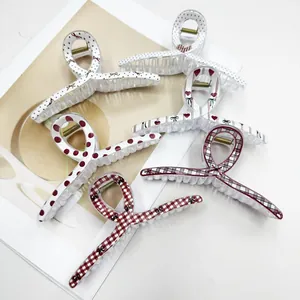 Set di mollette per capelli a pois e quadretti in acrilico rosso e bianco per donna