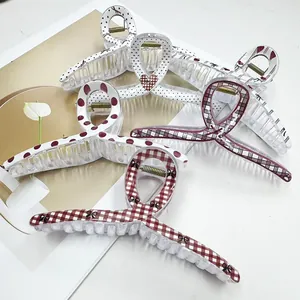 Set di 5 grandi mollette per capelli con motivi a quadri e pois in acrilico trasparente