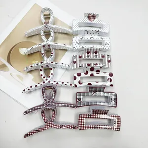 Set di 10 eleganti mollette per capelli a pois e quadretti in colori rosso nero bianco