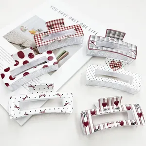 Set di 6 mollette per capelli rettangolari rosse e nere a pois e a scacchi per donna