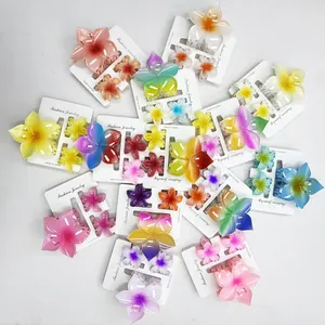 Σετ Κλιπ Μαλλιών με Λουλούδι Plumeria Πλαστικό Πολύχρωμο Αξεσουάρ Μαλλιών για Γυναίκες Διακοπές