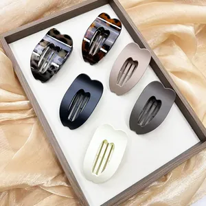 Set of 6 minimalist oval hair claw clips with heart cutout in matte and glossy finishes